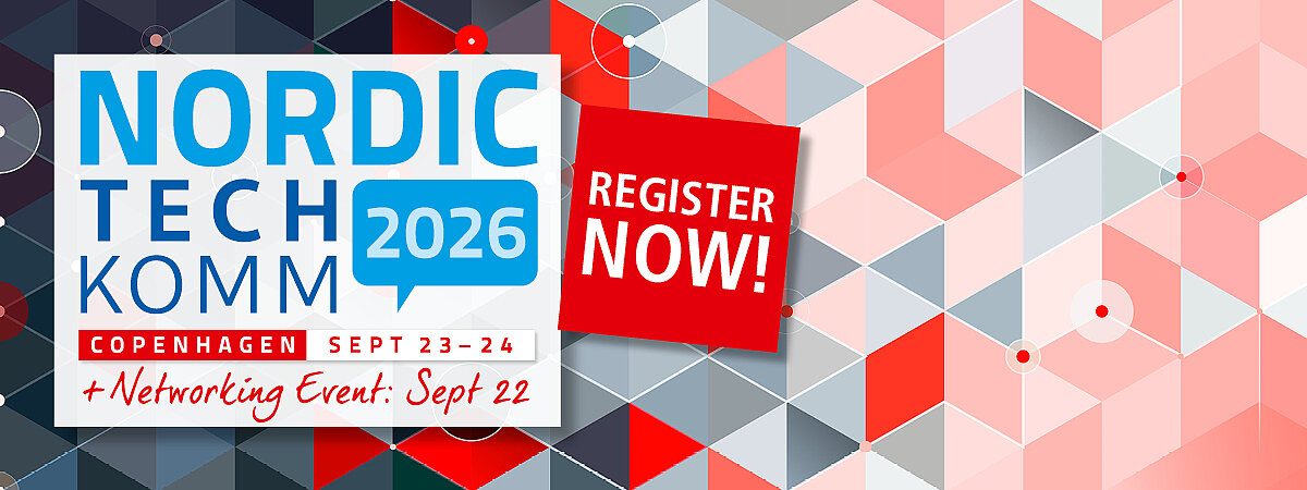 NORDIC TechKomm Copenhagen slider graphic with logo, date and register now 