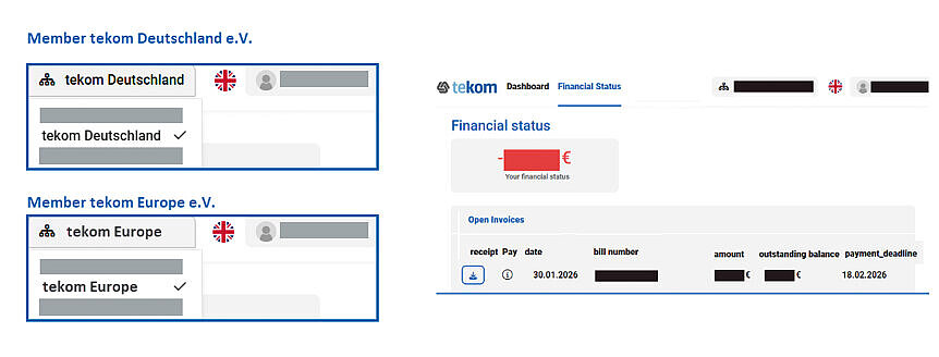 tk Europe Verband auswählen und Finanzstatus abrufen