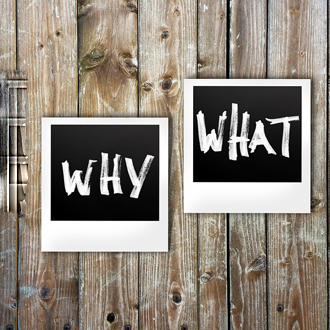 Auf zwei Polaroidfotos steht jeweils "Why" und "What".